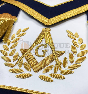 Master Mason Apron Hand Embroidery Apron Gauntlet and Collar Set Navy